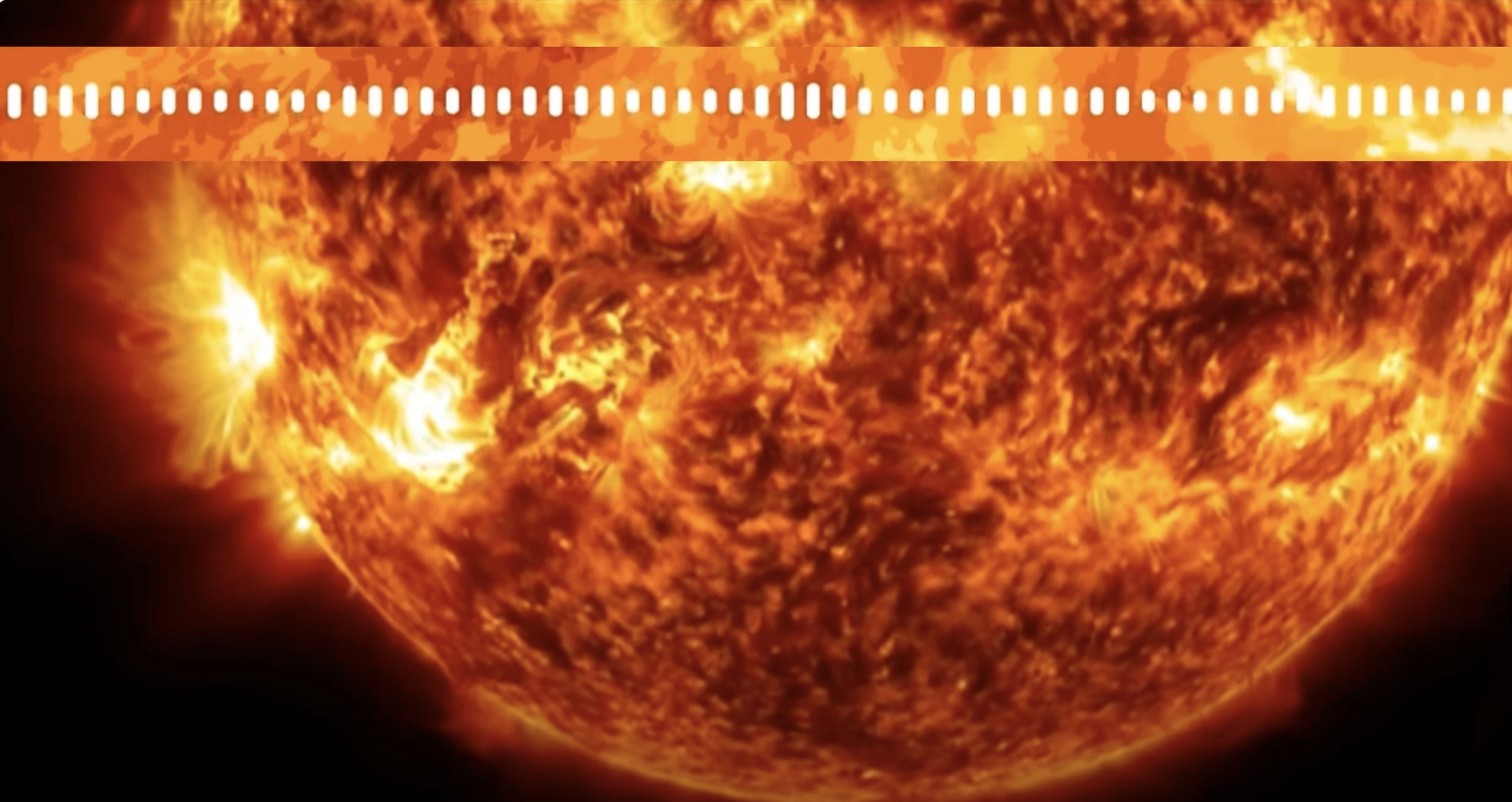 Close up of the sun with an audio bar across showing that the sun sings, makes sound.